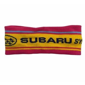 Vtg 80s Subaru Symmetrical AWD Headband Ear Warmer Band Bright Pink Yellow Retro
